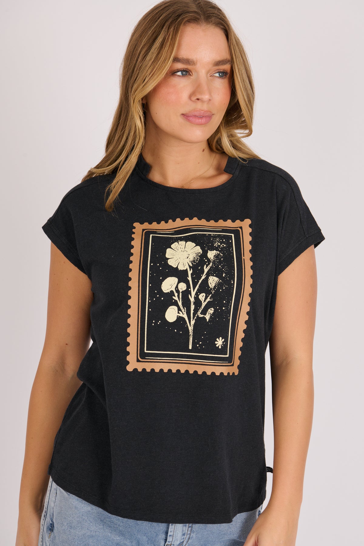 Black Floral Stamp Tee