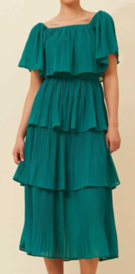 Adrianna Tiered Dress - Emerald.