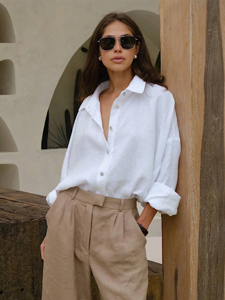 Cotton Shirt Solid Color Relaxed Fit