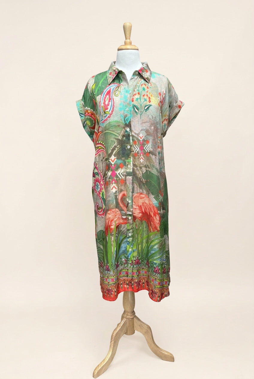Flamingo Shirt Dress