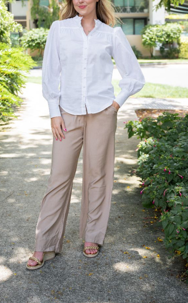 Victoria Peasant Sleeve Linen Blouse - White.