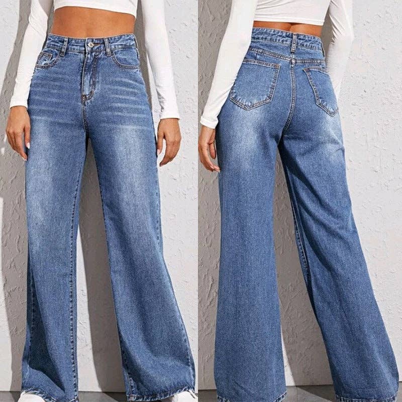 High-Waisted Wide-Leg Denim Trousers for Women