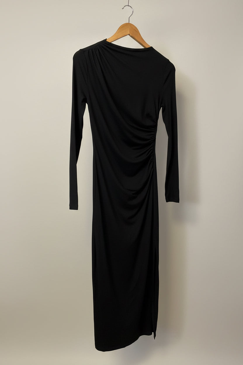 Long Sleeve Ruche Detail Jersey Dress - Black