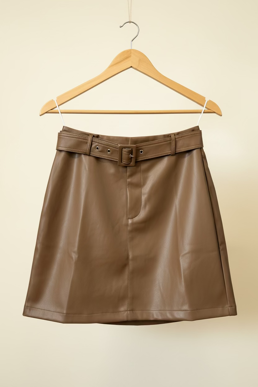 Buckle Feature Faux Leather Skirt