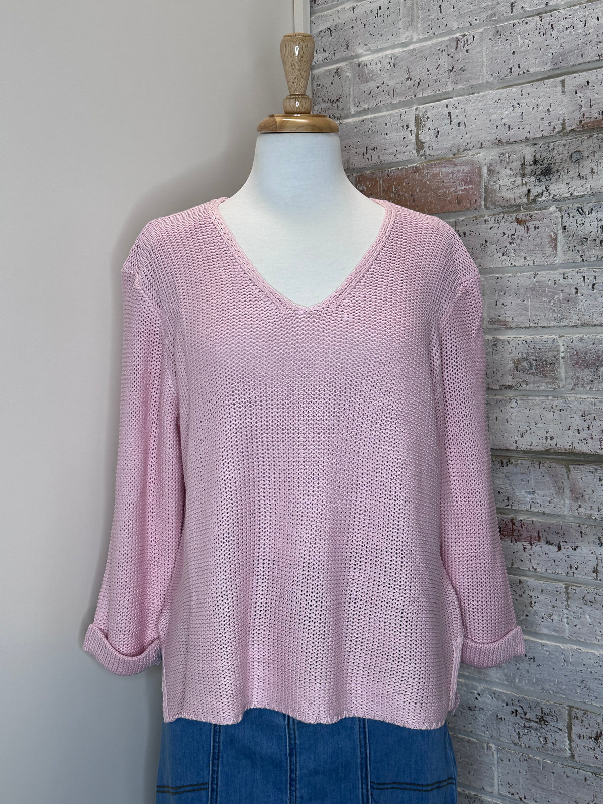 Esther V Neck Knit - Baby Pink
