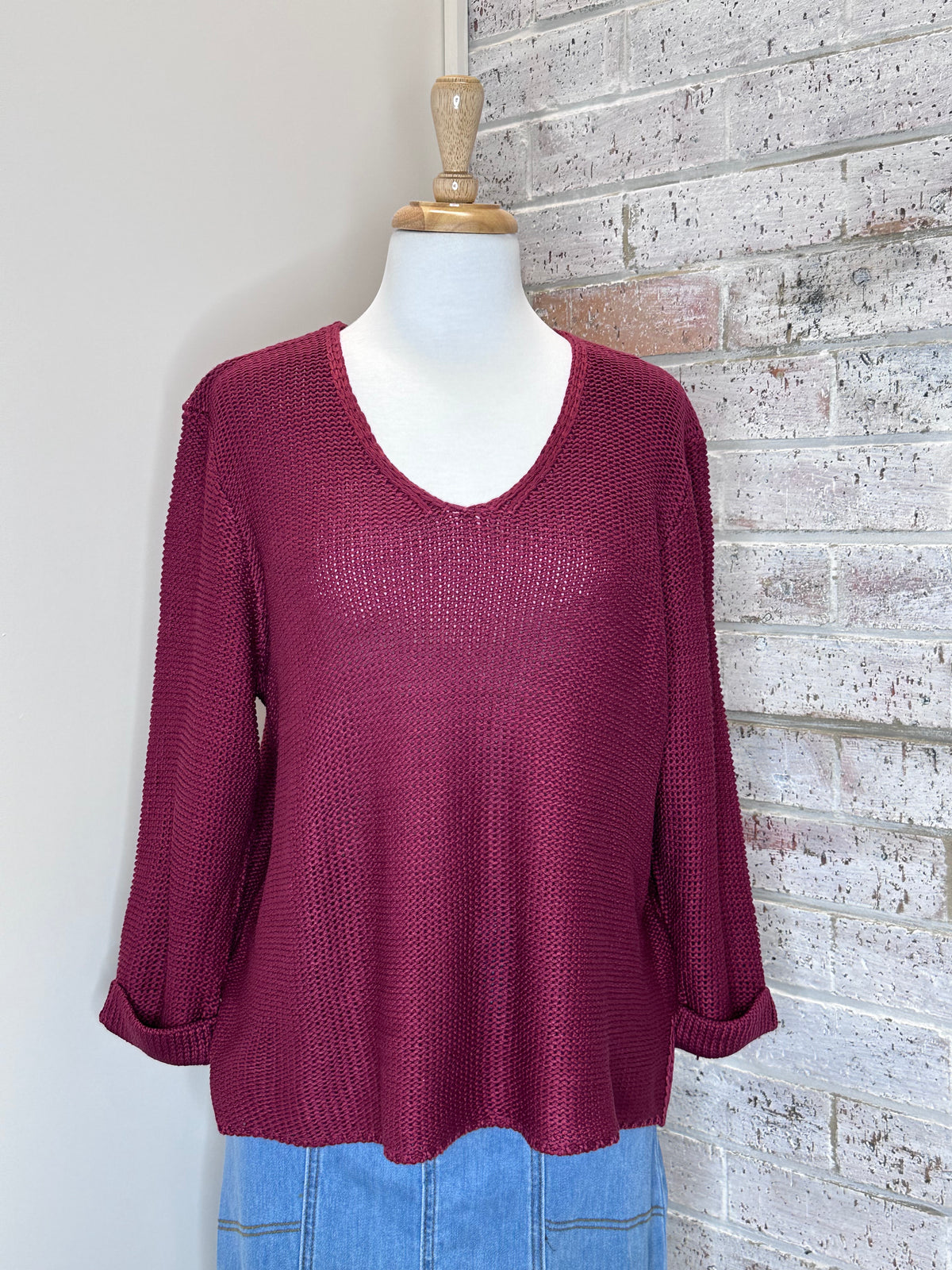 Esther V Neck Knit - Burgundy