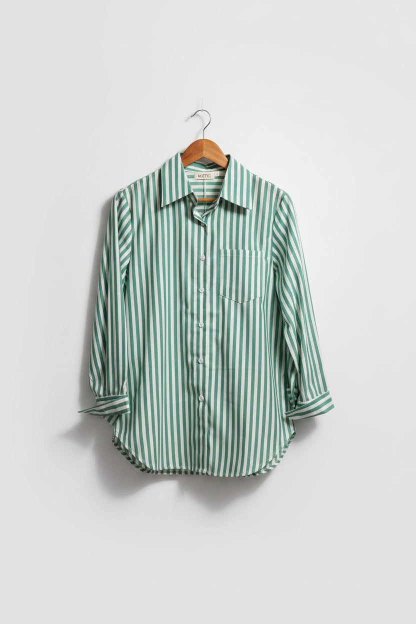 Mint Green/White Stripe Cotton Shirt