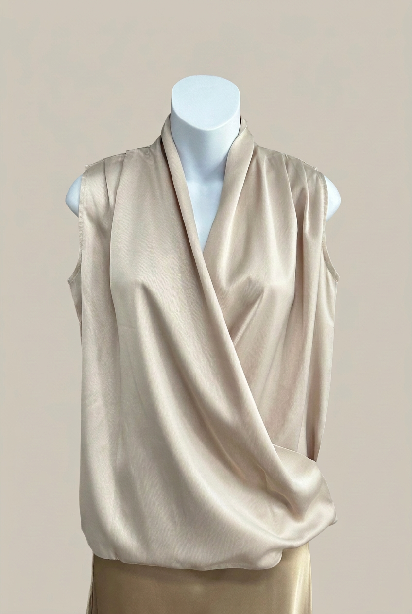 Satin Sleeveless Cross Over Top