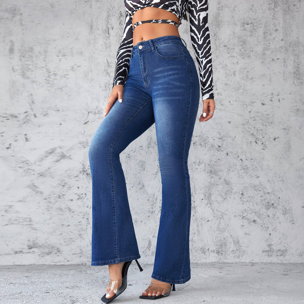 Women's Slim Fit High Waist Flared Denim Pants
